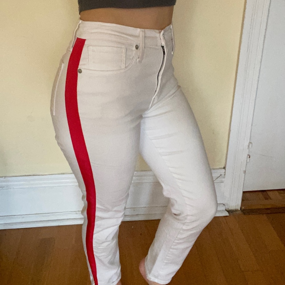 White and Red Stripe Jeans
